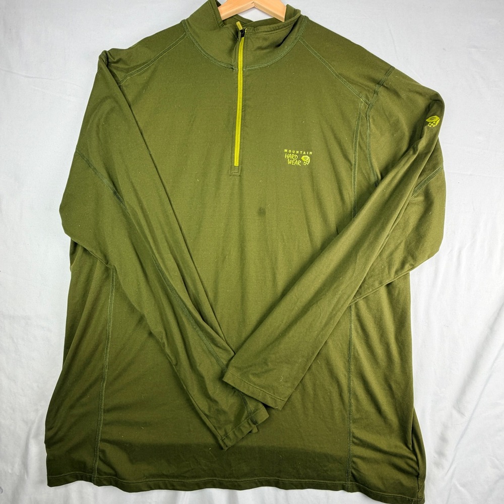 Mountain Hardwear Mens XXL 1/4 Zip Pullover Olive Green Hiking Shirt Long Sleeve